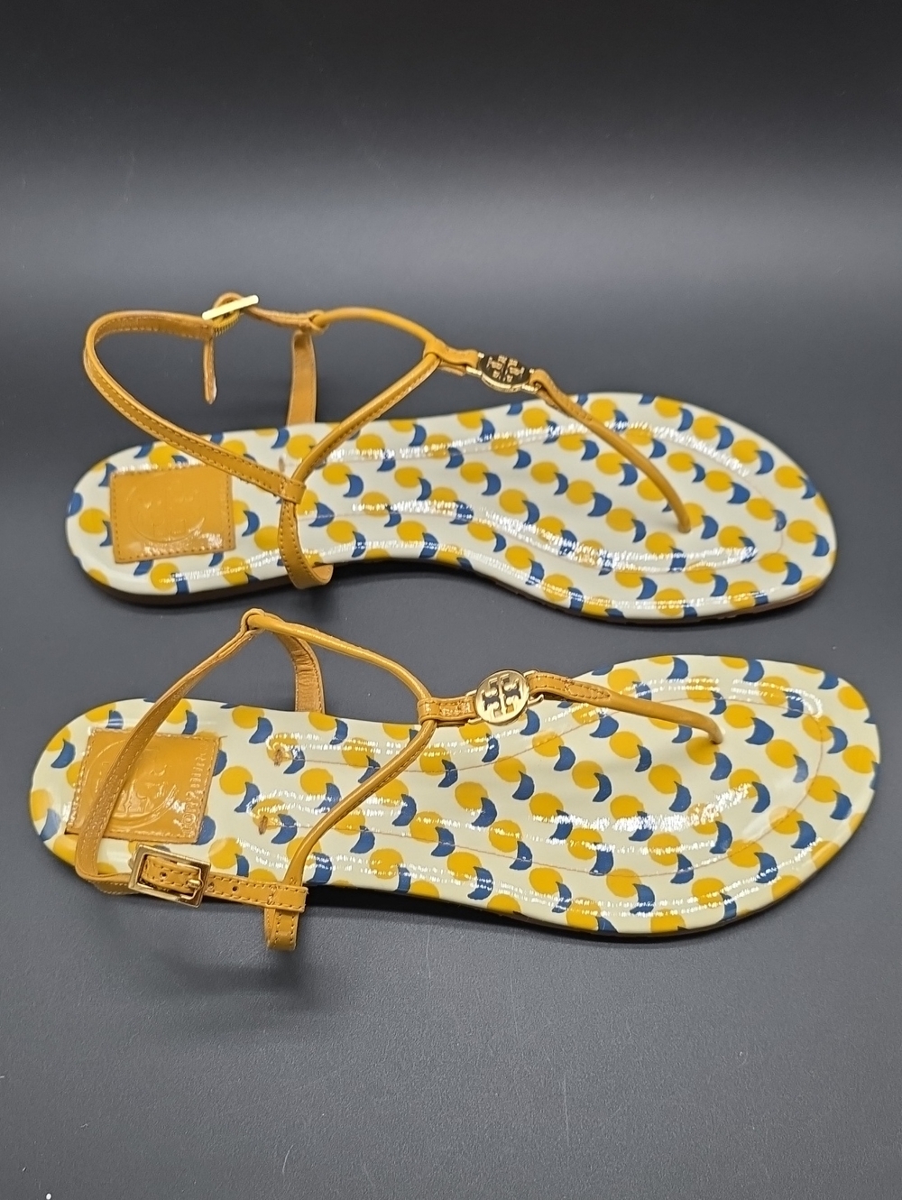 NWOT TORY BURCH Yellow Strappy Patterned Women's Sandals SZ 10